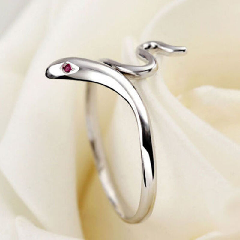 Anello DONNA SERPENTE SNAKE Regolabile Fashion Color silver occhi rossi ragazza