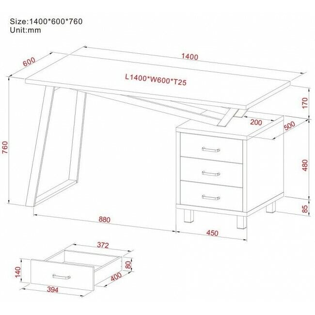 Scrivania per Computer PC con 3 cassettiera quercia design MDF ufficio casa