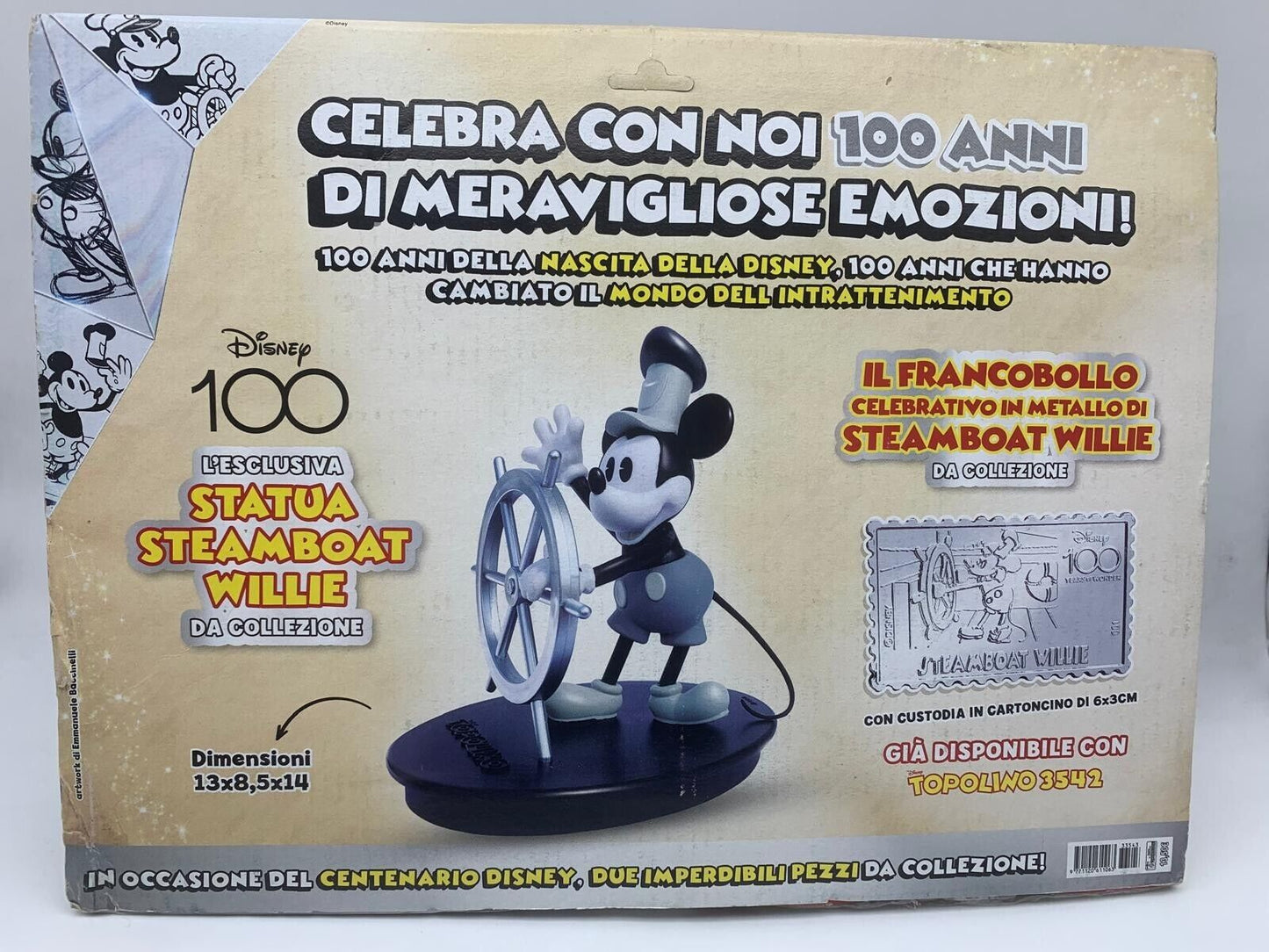 TOPOLINO 3543 da Collezione con Statua Steamboat Willie Disney 100 Blisterato