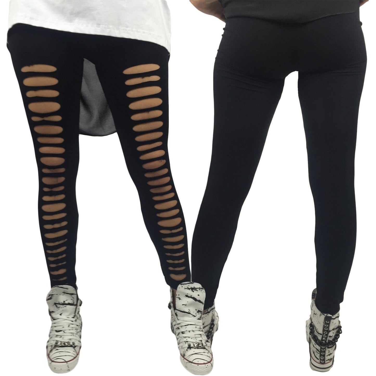 Leggings DONNA Strappato Punk pantacollant Strappi Strappati nero