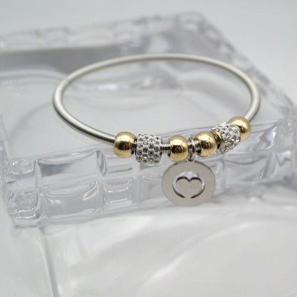 Bracciale elastizzato Donna charms sfera strass Cuore Braccialetto dorato