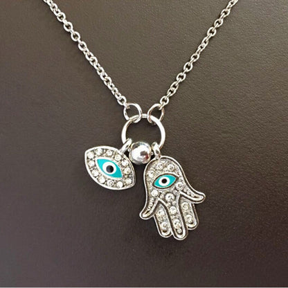 Collana DONNA con Ciondolo Mano di Fatima con Occhio Blu Hamsa Pendente KEOSS