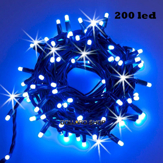 Luci di Natale a Led 200 da Interno color luce Blu filo verde catena per albero