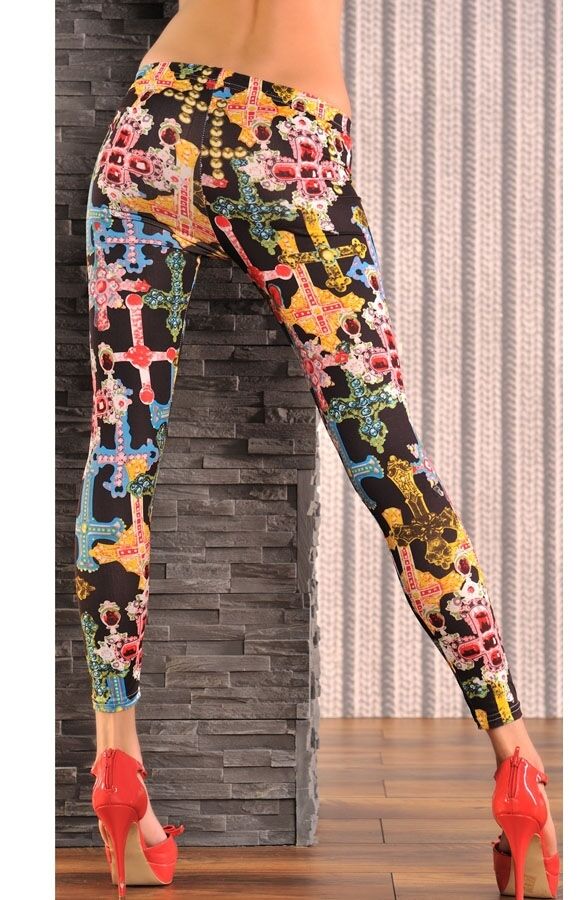 Leggings DONNA Elastico Pantacollant Panta Collant Stretch Skinny Croce vintage