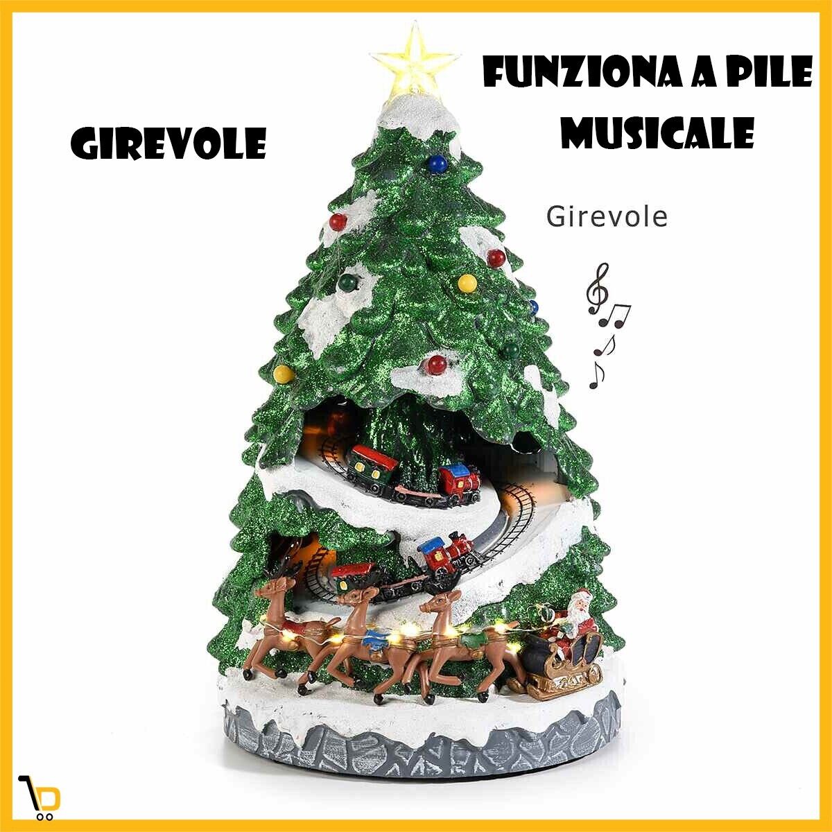 Albero di Natale in resina con 2 trenini in movimento luci e musica Villaggio