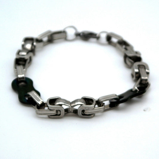 Bracciale da uomo braccialetto da ragazzo con catena nero e silver