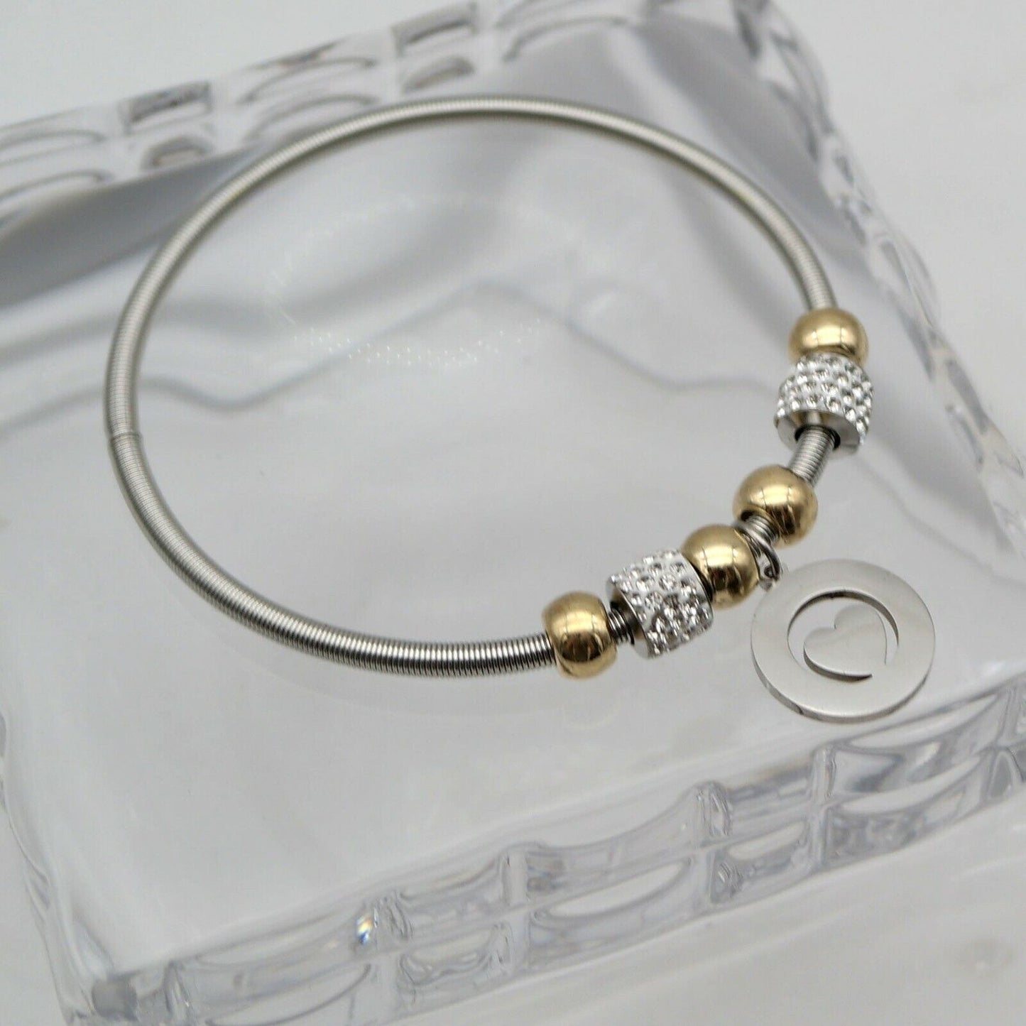 Bracciale elastizzato Donna charms sfera strass Cuore Braccialetto dorato