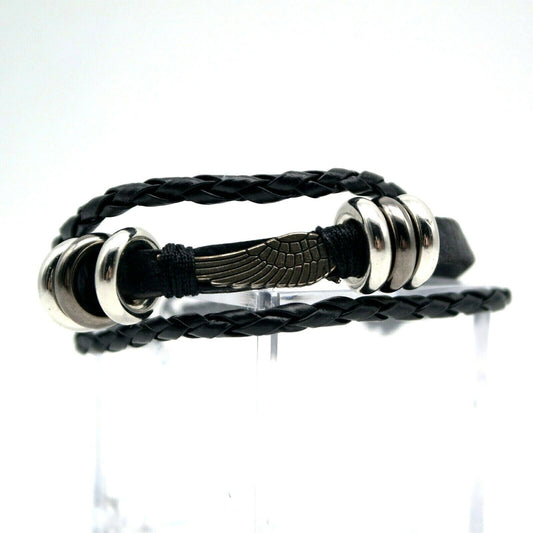 Bracciale da Uomo Braccialetto Nero intrecciato Regolabile con Ala