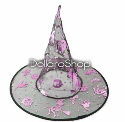 3 Cappelli per costume halloween decorazioni strega viola nero trasparente donna