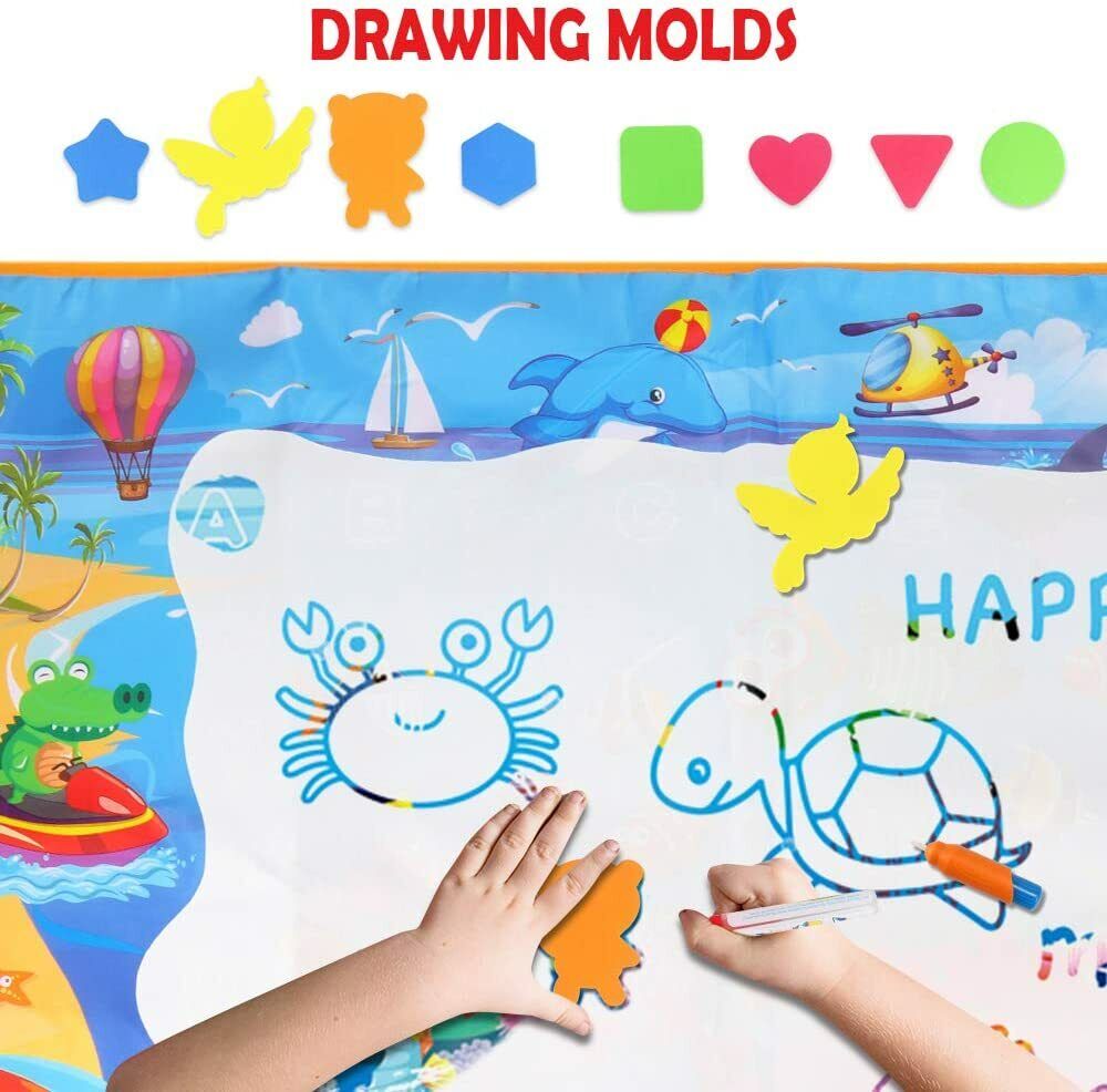 Set Tappeto magico ad Acqua 98x68 cm Doodle Tappetino con pennarello e stampini