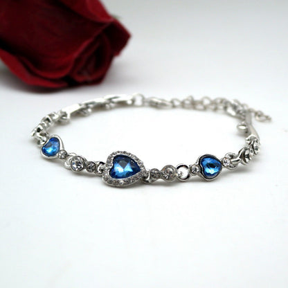 Bracciale da Donna con Cuore Blu Braccialetto catena Ragazza pietre cristallo