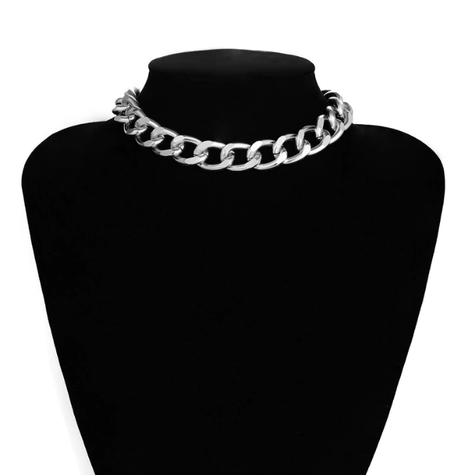 Collana Catena Silver Girocollo Choker Punk HIP HOP Collare per Donna regolabile