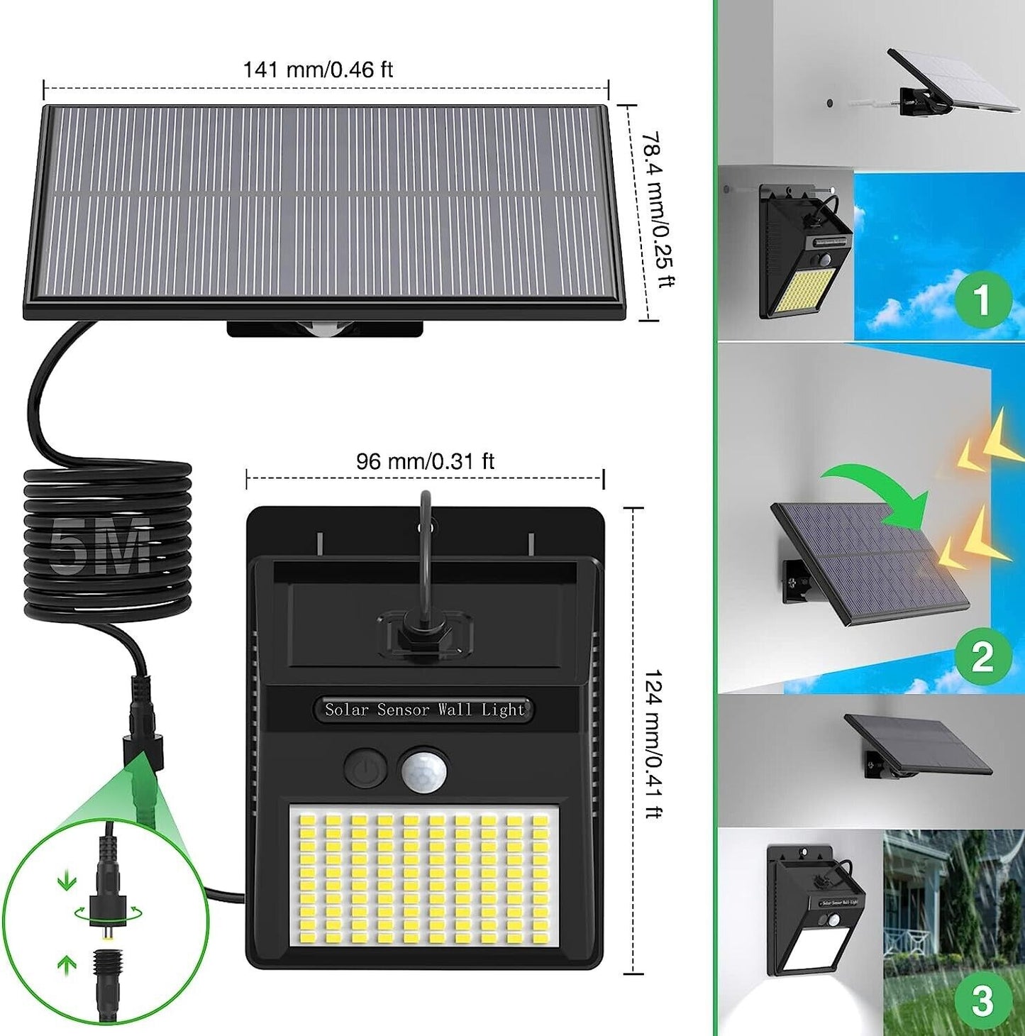 Luce con led da esterno lampada per giardino pannello solare faretto di sensore