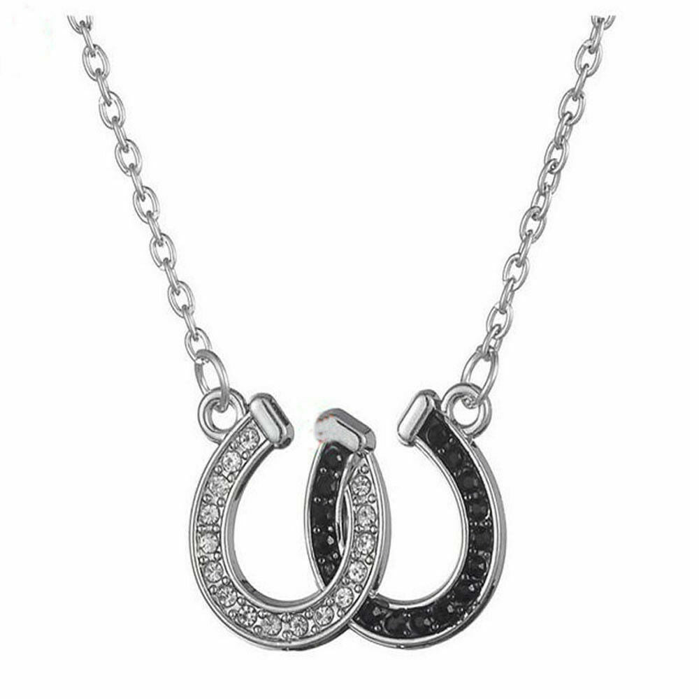 Collana Donna Ferro di Cavallo doppio Nero Silver Strass Portafortuna collo