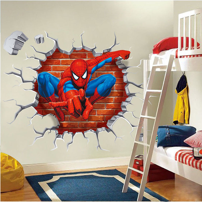 Adesivo Murales parete Cameretta bambini SPIDERMAN 3D Casa Muro Wall Sticker