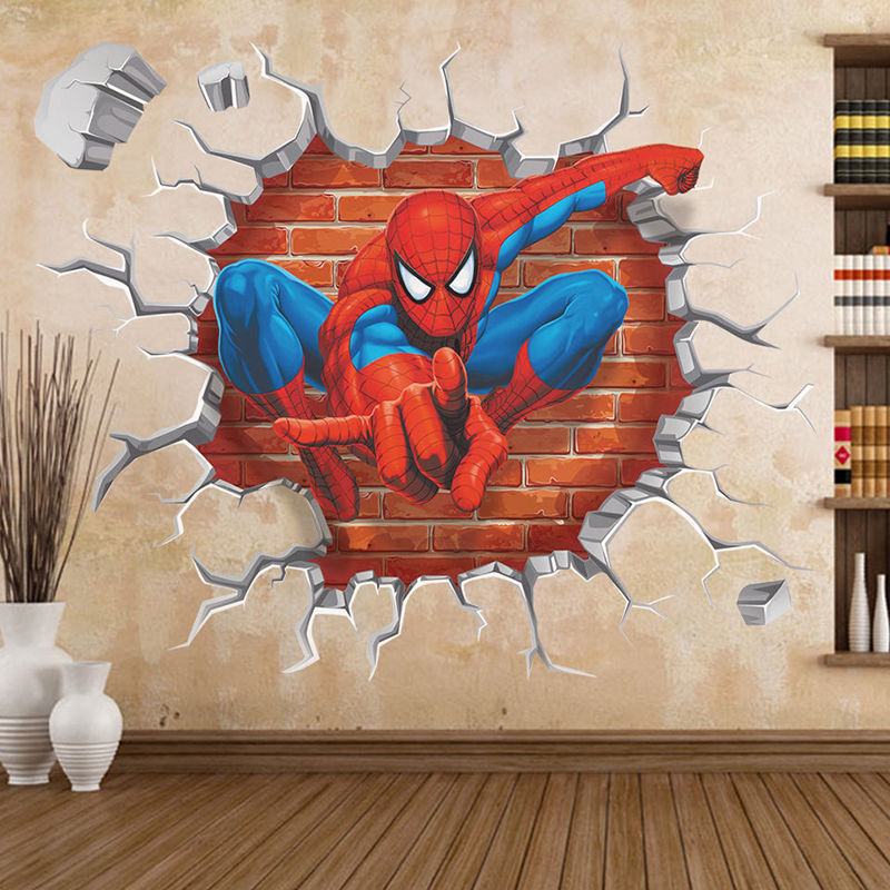 Adesivo Murales parete Cameretta bambini SPIDERMAN 3D Casa Muro Wall Sticker