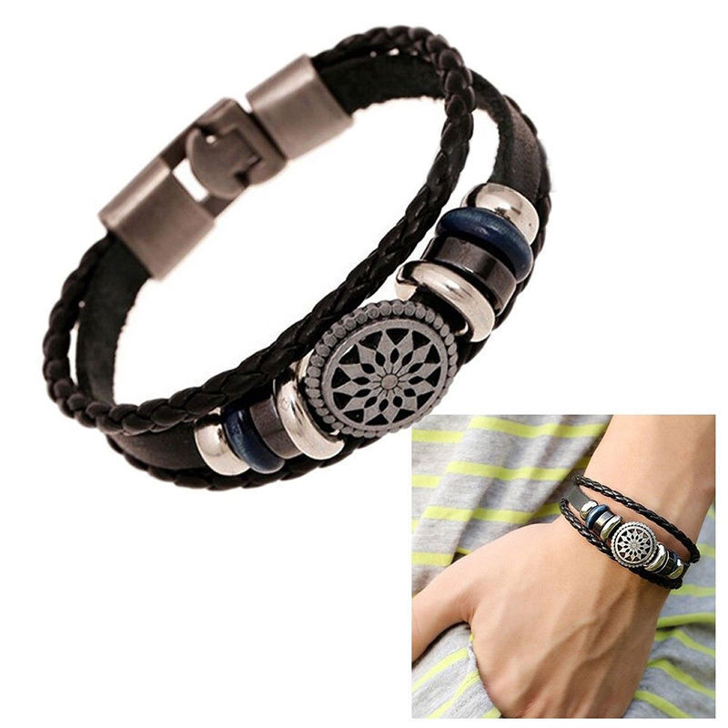 Bracciale Braccialetto UOMO in Pelle con simbolo Geometrico