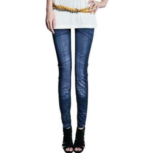 Leggings Donna effetto Jeans Taglia unica Pantalone Elasticizzato Jeansato Denim