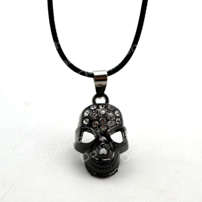 Collana Uomo Pendente teschio Cranio Strass Nero Keoss