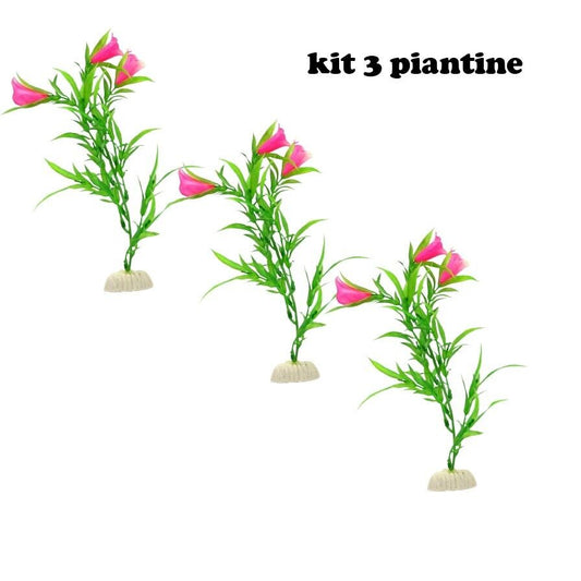 KIT 3 Pianta finta Acquario Decorazione Artificiale Fiore Rosa casa piantine