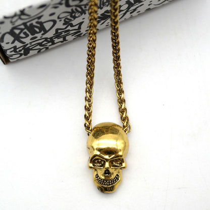 Collana con pendente Ciondolo Cranio Teschio Gold SKULL Moda da UOMO Rock Punk