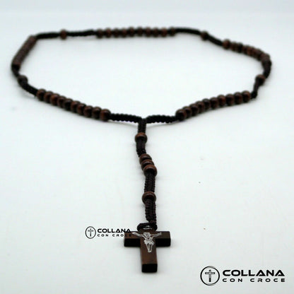 Collana Rosario perline marrone in Legno con Crocifisso da Donna Croce