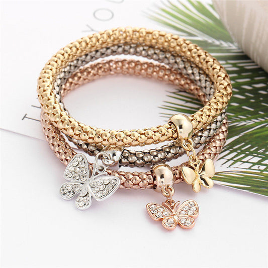 3x Bracciale Donna Charms Farfalla con strass Braccialetto moda elasticizzato