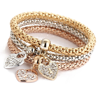 3x Bracciale Donna con Charms Cuore braccialetto bigiotteria a ragazza strass