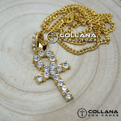 Collana con croce della vita Egiziana di ANKH Egizia Vintage con pietre bianche