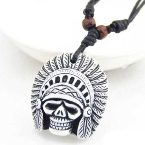 Collana Uomo con pendente Ciondolo Tribale skull cranio indiano