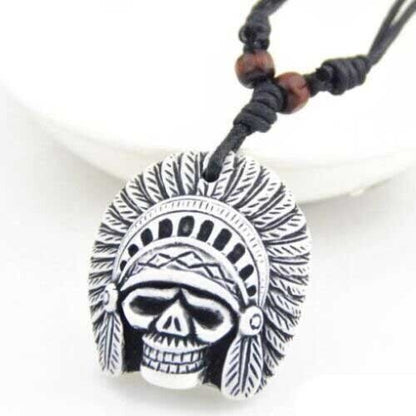 Collana Uomo con pendente Ciondolo Tribale skull cranio indiano