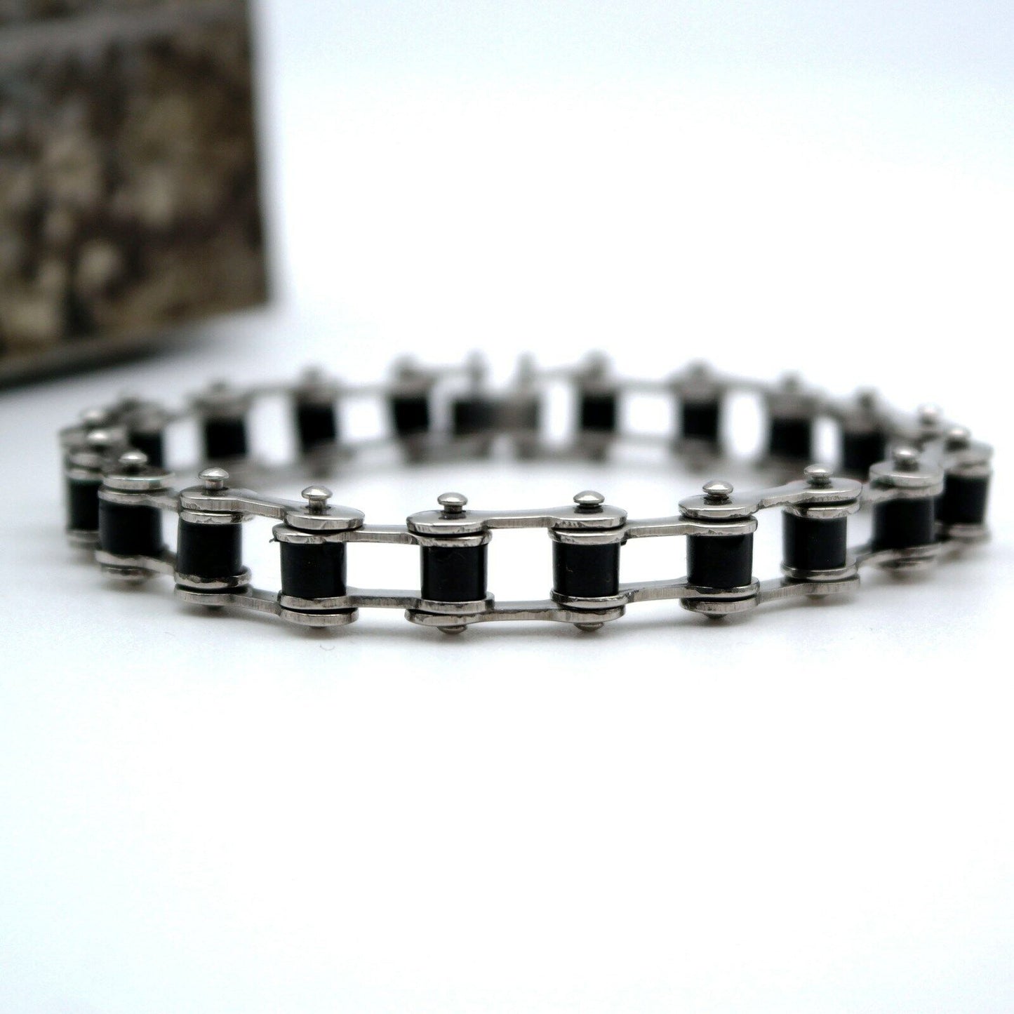 Bracciale da uomo gomma braccialetto nero silver per ragazzo moto