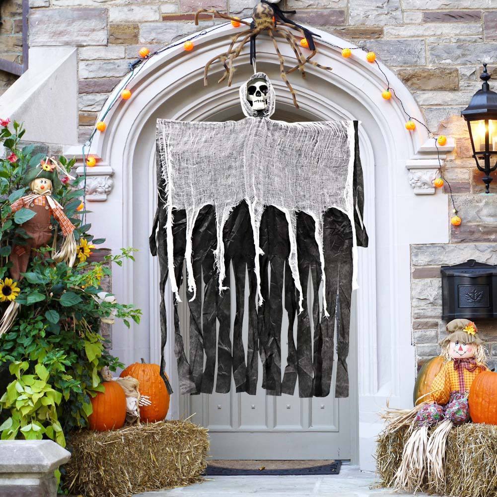 2 Fantasma Spaventoso Decorativo Decorazione HALLOWEEN PVC e tessuto H100 cm