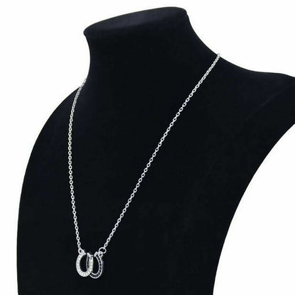 Collana Donna Ferro di Cavallo doppio Nero Silver Strass Portafortuna collo