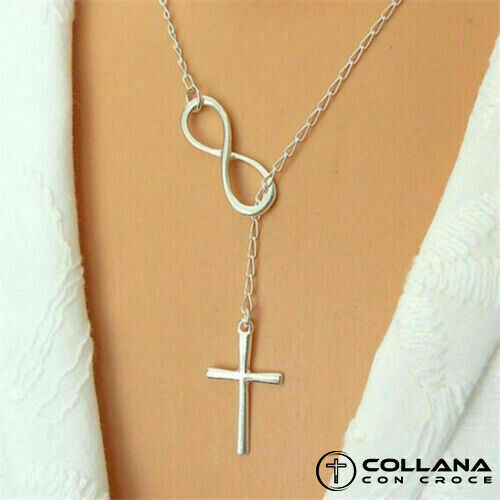 Collana con Croce e simbolo Infinito 8 Collanina da Donna per Ragazza catenina