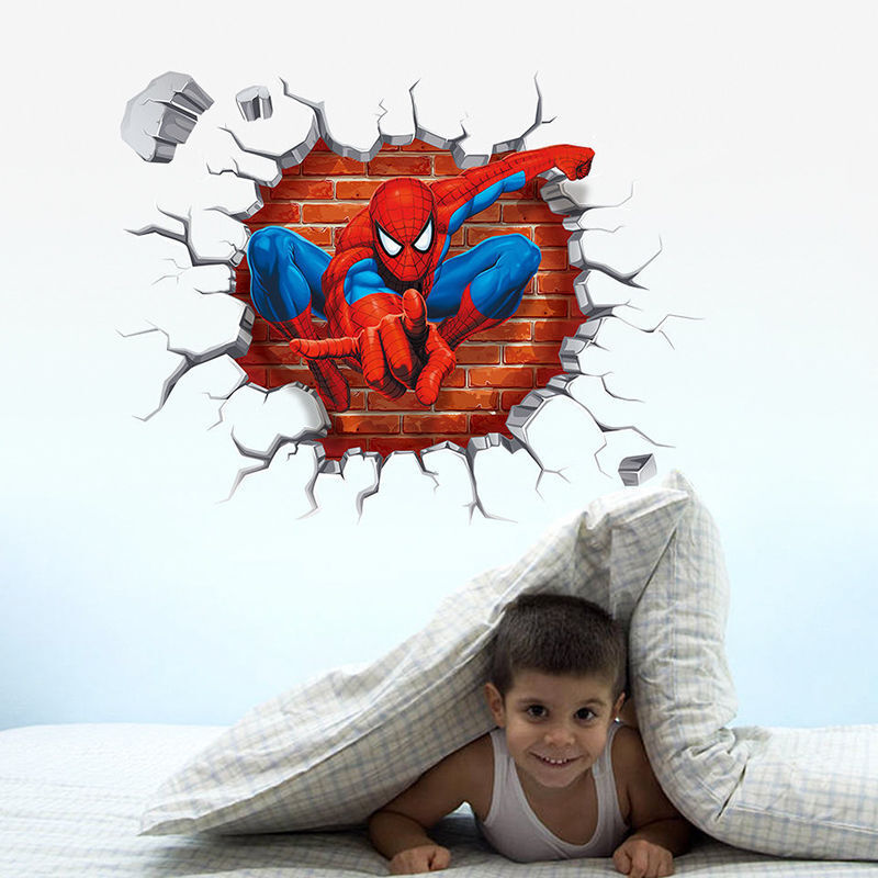 Adesivo Murales parete Cameretta bambini SPIDERMAN 3D Casa Muro Wall Sticker