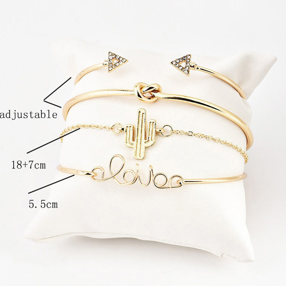 Set 4 Bracciale da donna rigido Triangolo Nodo Amore Cactus