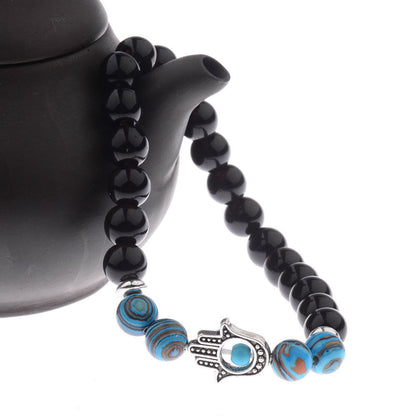 Bracciale Braccialetto da DONNA Mano di FATIMA Elastico turchese con perle