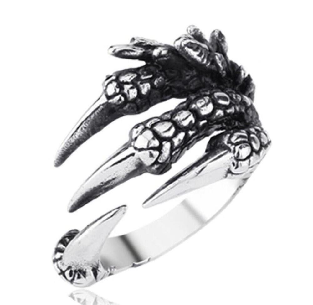 Anello da Uomo Regolabile Fashion UNGHIE DEL DRAGO Artigli Dragone Silver punk