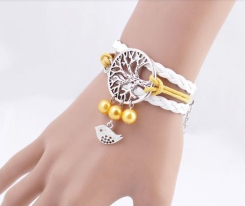 Bracciale Donna Albero della Vita con charms uccello braccialetto ragazza giallo