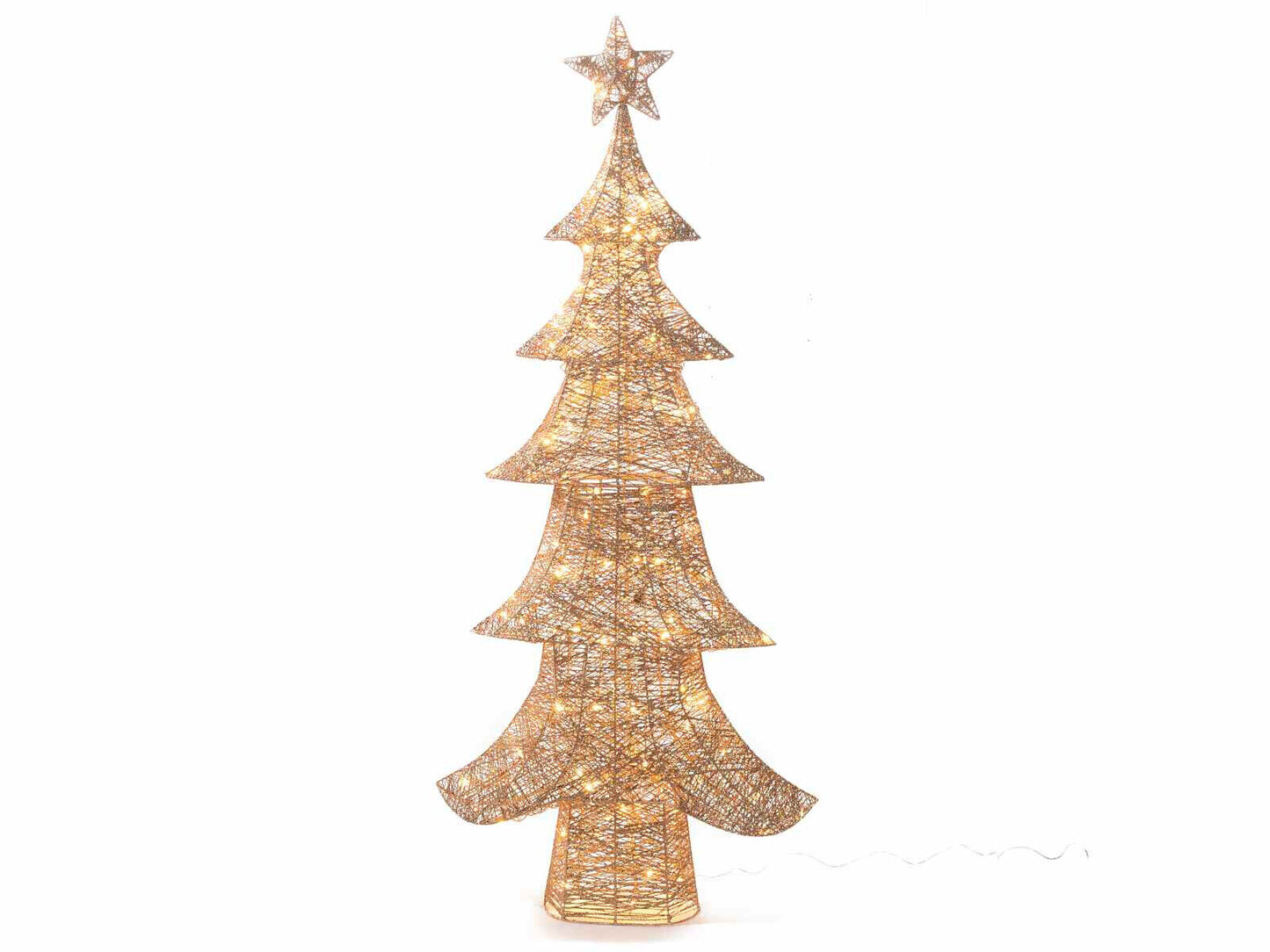 Albero di Natale di filo in glitter oro con luci a led bianco caldo H 160 cm