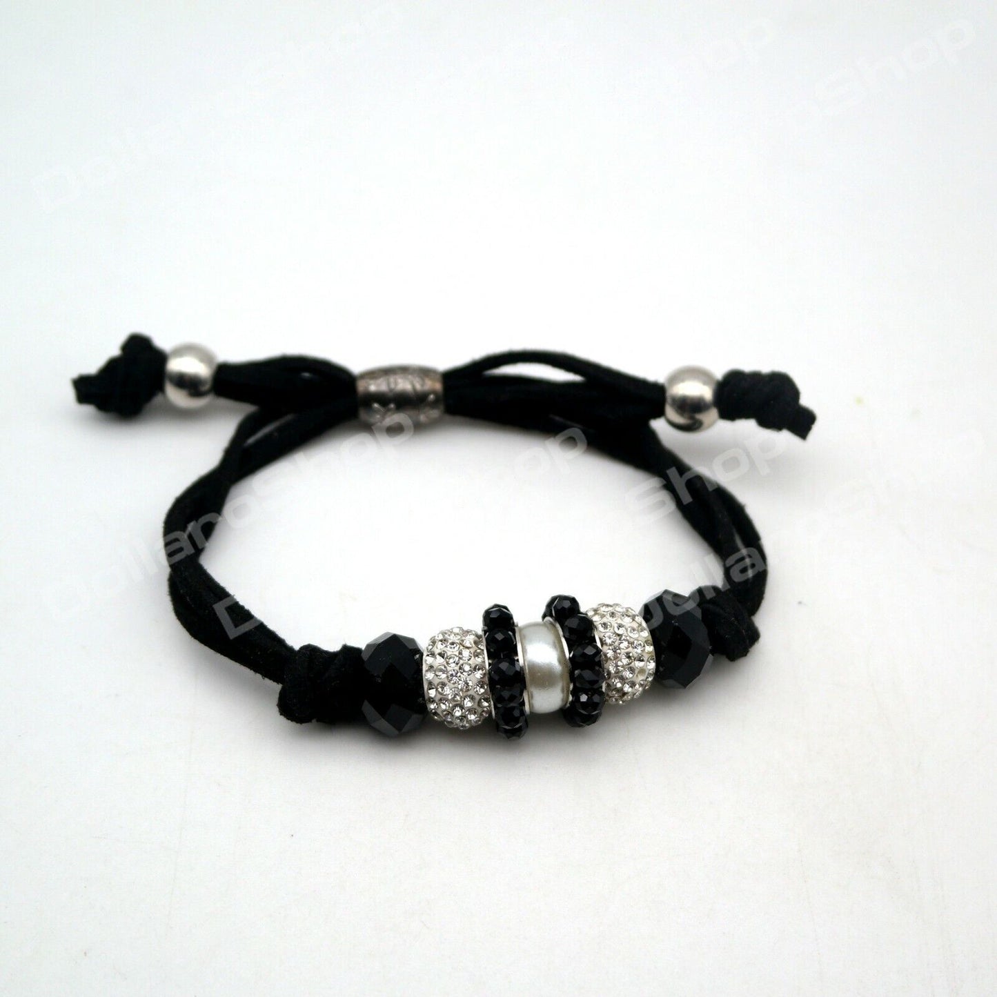 Bracciale da Donna con Sfere NERO finte perle regolabile strass elegante