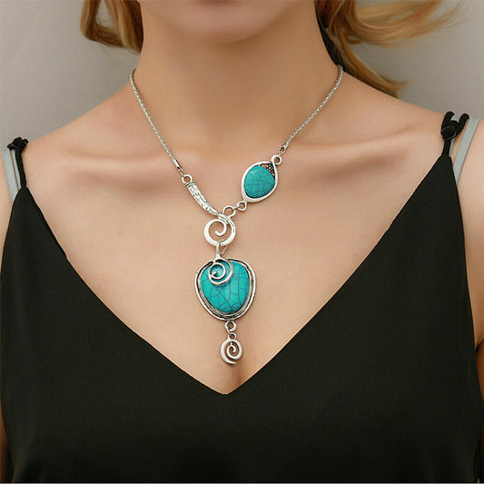 Collana Vintage girocollo con pendente Color Turchese a ciondolo da Donna