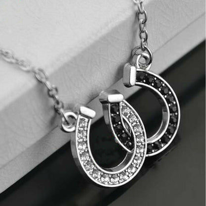 Collana Donna Ferro di Cavallo doppio Nero Silver Strass Portafortuna collo