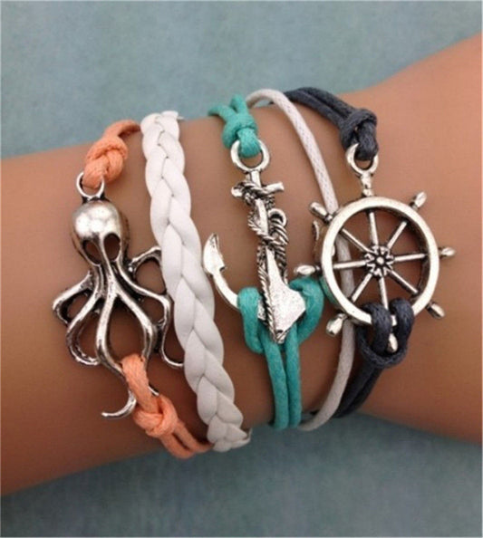 Bracciale Donna Timone Ancora Polipo mare braccialetto ragazza intrecciato