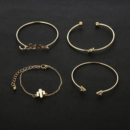 Set 4 Bracciale da donna rigido Triangolo Nodo Amore Cactus