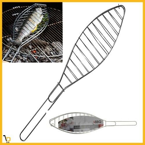 1x Griglia doppia per Barbecue Pesce cuocere alla Barbeque BBQ 42x8 cm grigliato