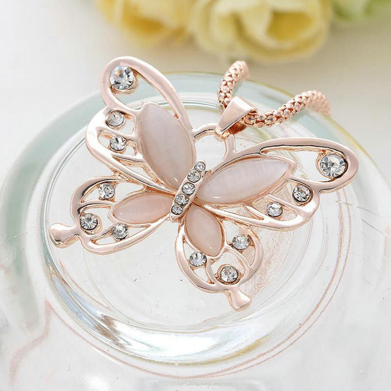 Collana con pendente Ciondolo FARFALLA Butterfly con pietre STRASS Moda DONNA