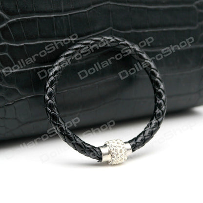 Bracciale da donna sfere Strass intrecciato nero braccialetto da ragazza regalo