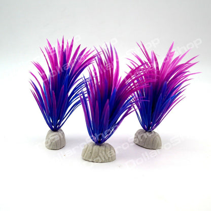 3x Pianta finta per Acquario Piantina Decorazione Artificiale decori Viola 12cm